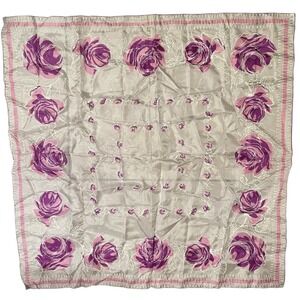 Vintage Scarves By Vera Neumann Purple Roses Hand Rolled Pure Silk Scarf 31"